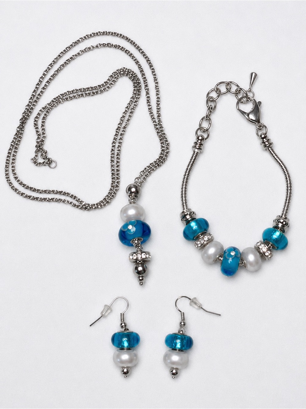 Blue Bead Drop Necklace and Earring Set